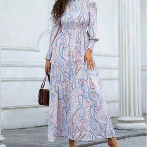 BOHEMIAN PAISLEY FRILL SHIRRED SPECIAL EVENT MAXI DRESS